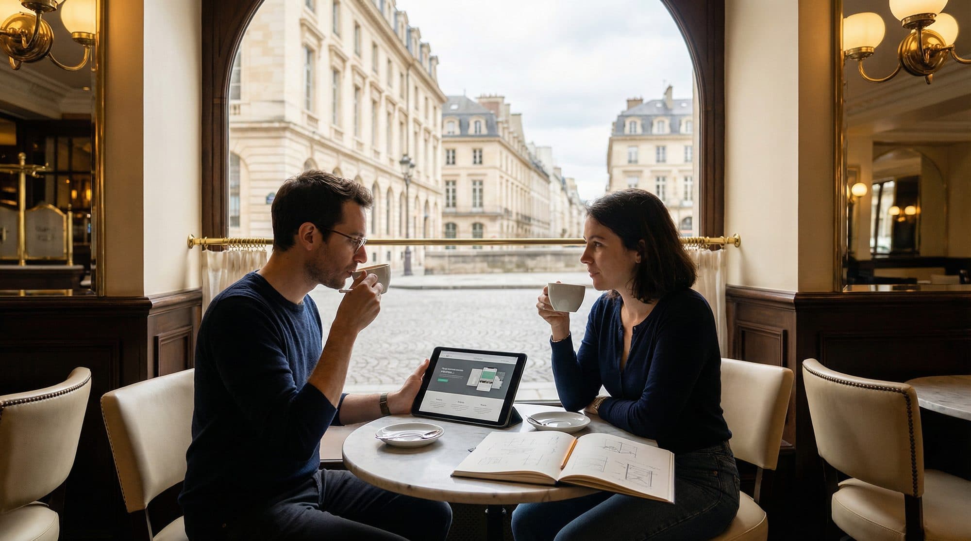 Interview client dans un café parisien
